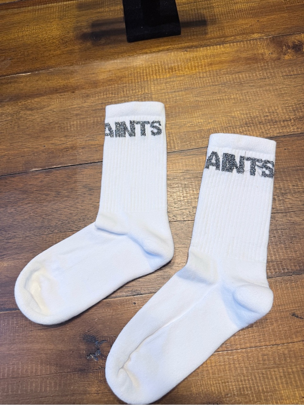 All Saints White Crew Socks with Black Logo - Woman’s Athletic Socks